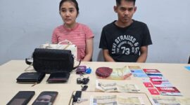 Dua pelaku pemerasan modus VCS bernama Sisilia Hendriani (24) dan Syamsul Zekri (34), ditetapkan sebagai tersangka setelah terbukti memeras korban hingga mengalami kerugian mencapai Rp1,6 miliar. (Foto:Ditreskrimsus Polda Riau)