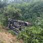 Mobil Fortuner milik terduga pengedar narkoba terbalik di Rokan Hilir