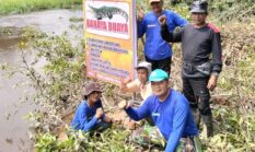 Buaya Kian Meresahkan, Pemdes Kampung Pulau Pasang Baliho Peringatan di Sungai Batang Rengat