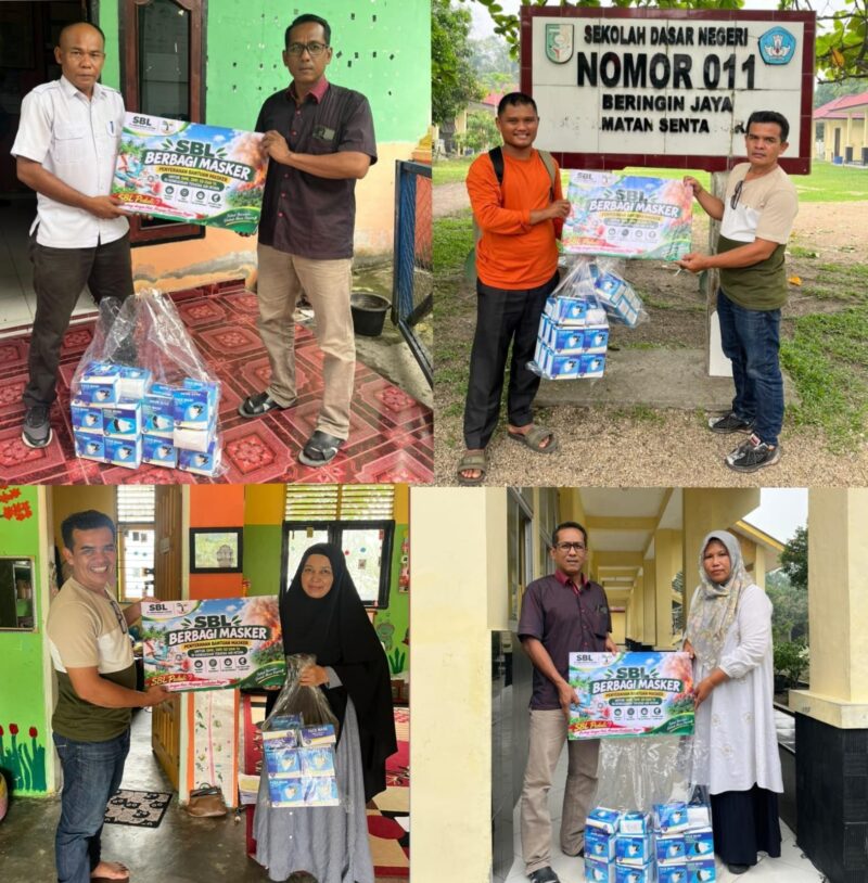 Tim PT SBL salurkan 39350 masker kepada warga yang terdampak kabut asap di Sentajo Raya Kuansing